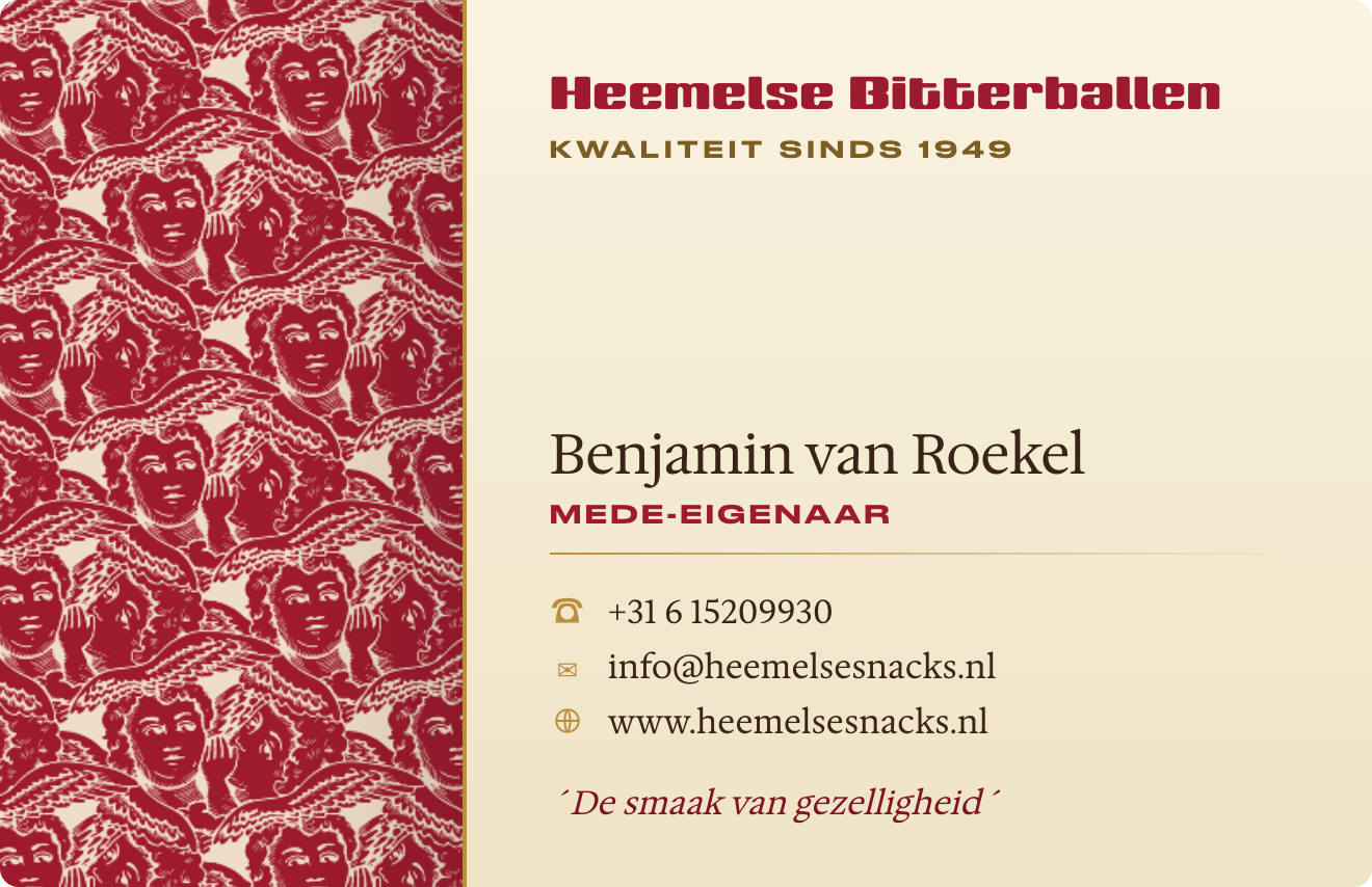 Visitekaartje Heemelse Bitterballen — achterkant, Benjamin van Roekel, mede-eigenaar